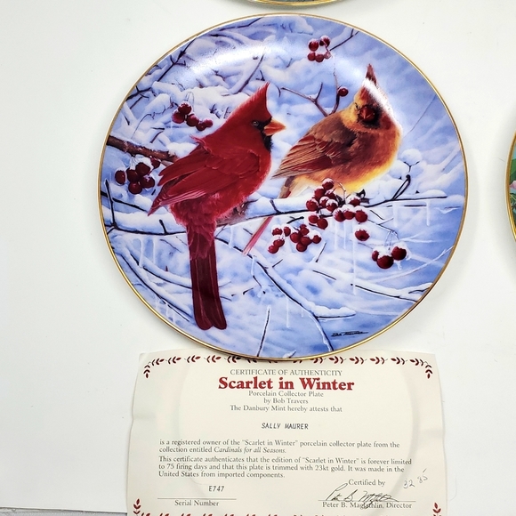 The Danbury Mint Cardinals for all Seasons Set 4 Plates Vtg 1999 23kt Gold Trim - Picture 4 of 8